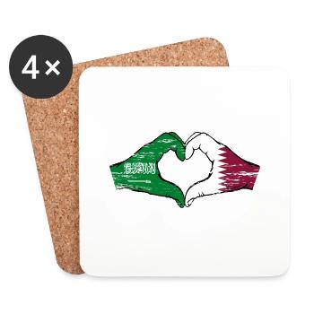 Saudi Arabia Qatar flag hands heart shape used - Coasters (set of 4) - white - Front