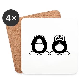2 Penguins Talking Nothing See Mute Blind Friends - Coasters (set of 4) - white - Front