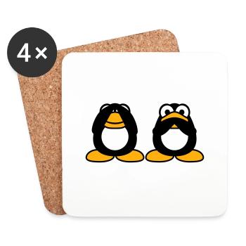 2 Penguins Talking Nothing See Mute Blind Friends - Coasters (set of 4) - white - Front