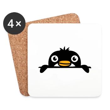 Petit pingouin jetant un coup d’œil doux de derrière le mur enfant - Dessous de verre (lot de 4) - blanc - Devant