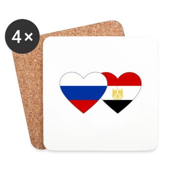 Russie Égypte Drapeau Mains Coeur Forme - Dessous de verre (lot de 4) - blanc - Devant