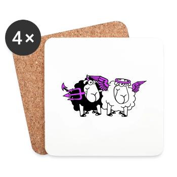 2 Sheep Angel Devil Satan Hell Evil Heaven Good - Coasters (set of 4) - white - Front