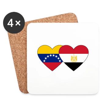 Venezuela Egypt Flag Hands Heart Shape - Coasters (set of 4) - white - Front