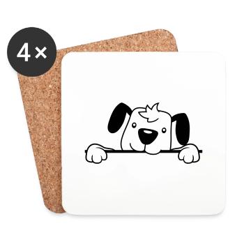 Hund Hinter Mauer Zaun Schild Guckt Glücklich Süß - Untersetzer (4er-Set) - Weiß - Vorne