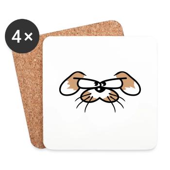 Dog, rabbit, animal, looking, angry, angry, serious, aggressive - Coasters (set of 4) - white - Front