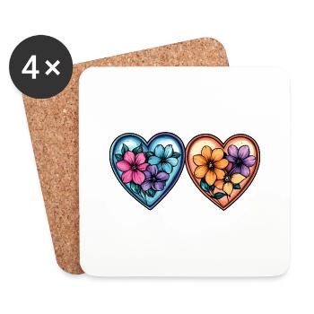 Hearts Love Flowers - Coasters (set of 4) - white - Front