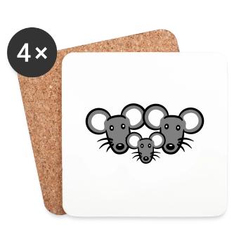 3 Mice Family Child Mom Dad Parents Row Cute - Coasters (set of 4) - white - Front
