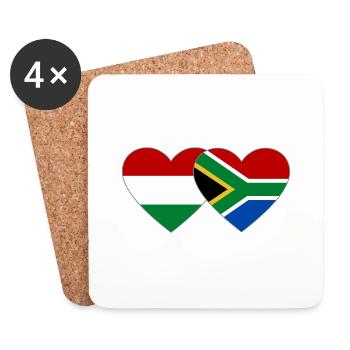 Hongrie Afrique du Sud Drapeau Mains Coeur Forme - Dessous de verre (lot de 4) - blanc - Devant