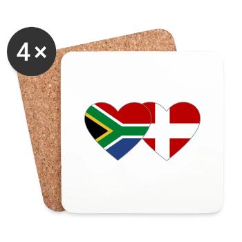 Afrique du Sud Danemark drapeau coeur forme - Dessous de verre (lot de 4) - blanc - Devant