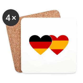 Allemagne Espagne Drapeau Mains Coeur Forme - Dessous de verre (lot de 4) - blanc - Devant