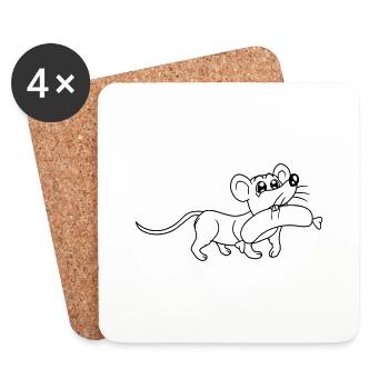 Maus großes Würstchen essen Hunger Wurst Grillen - Untersetzer (4er-Set) - Weiß - Vorne