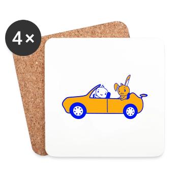 Hase Vogel Küken 2 Auto fahren Team Zwei Freunde - Untersetzer (4er-Set) - Weiß - Vorne