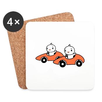2 oiseaux conduisant une course de voiture rapide course de voiture - Dessous de verre (lot de 4) - blanc - Devant