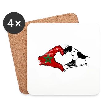 Drapeau de football du Maroc mains forme de coeur utilisé - Dessous de verre (lot de 4) - blanc - Devant
