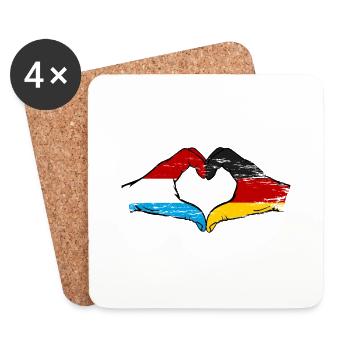 Luxemburg Deutschland Flagge Haende Herzform used - Untersetzer (4er-Set) - Weiß - Vorne