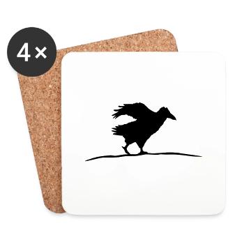 Raven bird walks crow fast running running funny - Coasters (set of 4) - white - Front