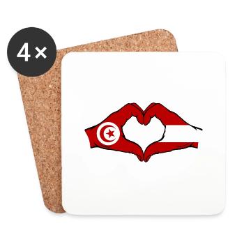 Tunisia Austria Flag Hands Heart Shape - Coasters (set of 4) - white - Front