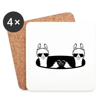 2 Lama Team Freunde Sonnenbrille Fist Pump Loch - Untersetzer (4er-Set) - Weiß - Vorne