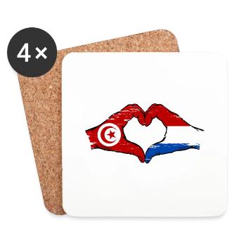 Tunisie Hollande Drapeau Mains Coeur Forme Utilisé - Dessous de verre (lot de 4) - blanc - Devant