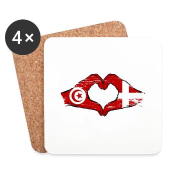 Tunisie Danemark drapeau mains forme de coeur utilisé - Dessous de verre (lot de 4) - blanc - Devant