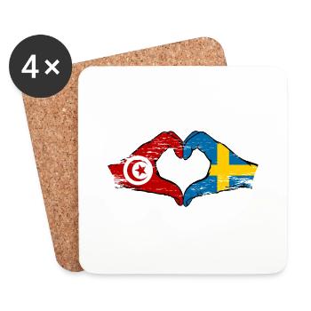 Tunisie Suède drapeau mains forme de coeur utilisé - Dessous de verre (lot de 4) - blanc - Devant