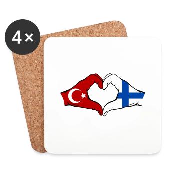 Turkey Finland Flag Hands Heart Shape - Coasters (set of 4) - white - Front