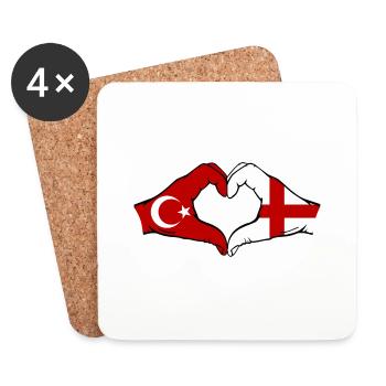 Türkei England Flagge Hände Herzform - Untersetzer (4er-Set) - Weiß - Vorne