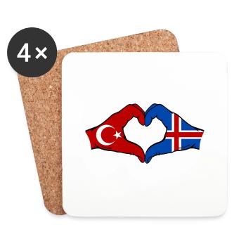 Türkei Island Flagge Hände Herzform - Untersetzer (4er-Set) - Weiß - Vorne