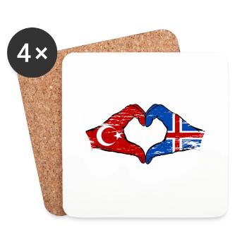 Türkei Island Flagge Hände Herzform used - Untersetzer (4er-Set) - Weiß - Vorne