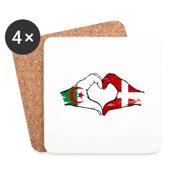 Algérie Danemark drapeau mains forme de coeur utilisé - Dessous de verre (lot de 4) - blanc - Devant