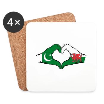 Pakistan Pays de Galles Drapeau Mains Coeur Forme - Dessous de verre (lot de 4) - blanc - Devant