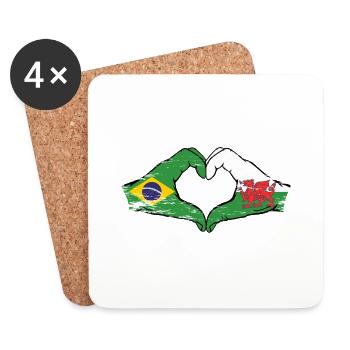 Brazil Wales flag hands heart shape used - Coasters (set of 4) - white - Front