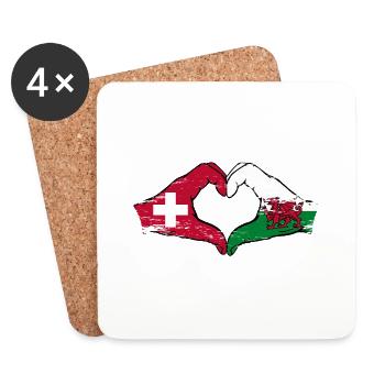 Switzerland Wales Flag Hands Heart Shape Used - Coasters (set of 4) - white - Front