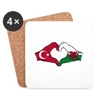 Turquie Pays de Galles Drapeau Mains Coeur Forme - Dessous de verre (lot de 4) - blanc - Devant