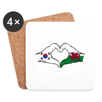 Corée du Sud Pays de Galles Drapeau Mains Coeur Forme - Dessous de verre (lot de 4) - blanc - Devant