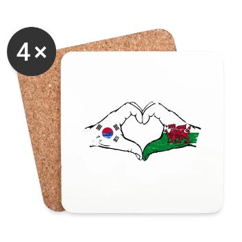 Corée du Sud Drapeau Pays de Galles mains forme de coeur utilisé - Dessous de verre (lot de 4) - blanc - Devant