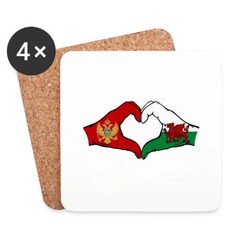 Monténégro Pays de Galles Drapeau Mains Coeur Forme - Dessous de verre (lot de 4) - blanc - Devant