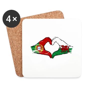 Portugal Wales flag hands heart shape used - Coasters (set of 4) - white - Front