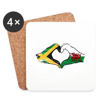 Jamaïque Pays de Galles drapeau mains forme de coeur utilisé - Dessous de verre (lot de 4) - blanc - Devant