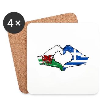 Pays de Galles Grèce drapeau mains forme de coeur utilisé - Dessous de verre (lot de 4) - blanc - Devant