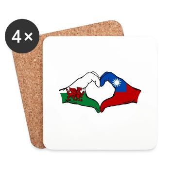 Wales Taiwan Flagge Hände Herzform - Untersetzer (4er-Set) - Weiß - Vorne