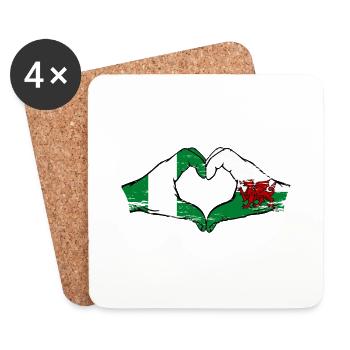 Nigeria Pays de Galles Drapeau Mains Coeur Forme Utilisé - Dessous de verre (lot de 4) - blanc - Devant