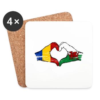Romania Wales flag hands heart shape used - Coasters (set of 4) - white - Front