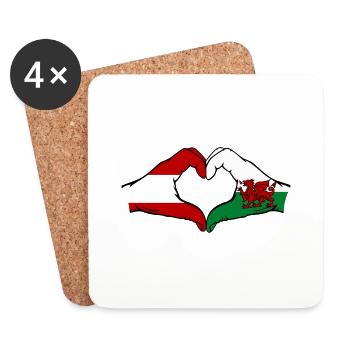Autriche Pays de Galles Drapeau Mains Coeur Forme - Dessous de verre (lot de 4) - blanc - Devant