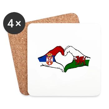 Serbie Pays de Galles Drapeau Mains Coeur Forme - Dessous de verre (lot de 4) - blanc - Devant