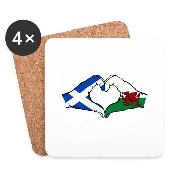 Scotland Wales Flag Hands Heart Shape - Coasters (set of 4) - white - Front