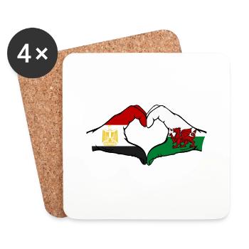 Égypte Pays de Galles Drapeau Mains Coeur Forme - Dessous de verre (lot de 4) - blanc - Devant
