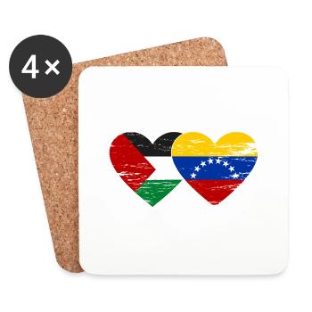 Palestine Venezuela flag heart used - Coasters (set of 4) - white - Front