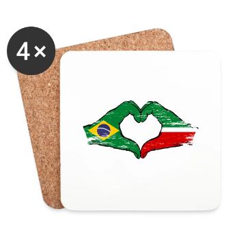 Brésil Tatarstan drapeau mains coeur utilisé - Dessous de verre (lot de 4) - blanc - Devant