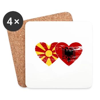 Macedonia Albania flag heart used - Coasters (set of 4) - white - Front